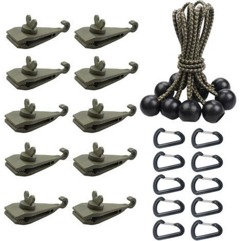 10 Pièces Cordons Élastiques avec Boules, Tendeur Boule pour Bâche, Tente, Camping, Pavillon, Rideaux Harnais d’Extension(10 clips + 10 cordes + 10 boutons en plastique) (1/5)
