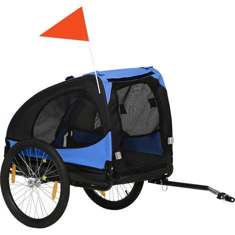 Remorque vélo pliable pour chiens en acier avec toile Oxford, bleue, 140 x 71 x 83 cm (1/5)