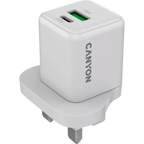 CANYON CU20AC GaN 20 W 1 x PD 1 x QC UK-Wandladegerät, Weiß