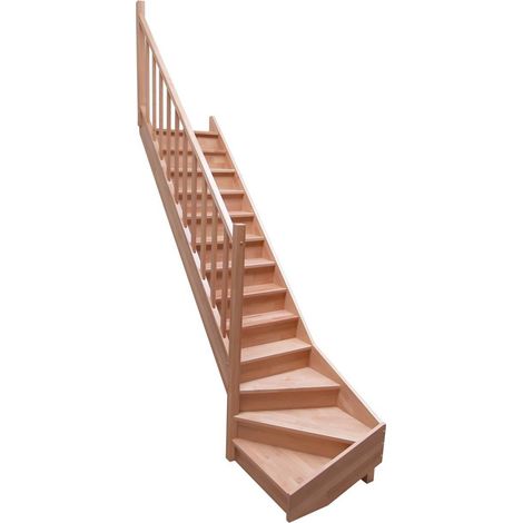 Levigne – Escalier quart tournant bas hêtre lamellé-collé 280 cm – 13 marches – Hauteur de marche 20 cm – Giron 16 cm – Rampe incluse