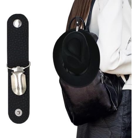 Pince à Chapeau Clip de Casquette PU Cuir Porte-chapeaux Bec de Canard pour Echarpe Gants Détachable Multifonction Noir (1/5)