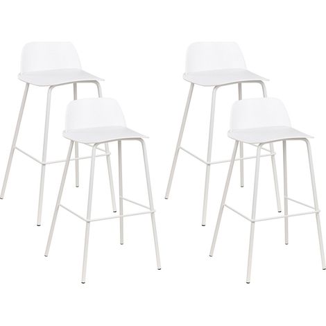 Beliani – Lot de 4 tabourets de bar modernes – Siège en plastique synthétique blanc – Pieds en métal noir – Hauteur d'assise 75 cm (1/5)