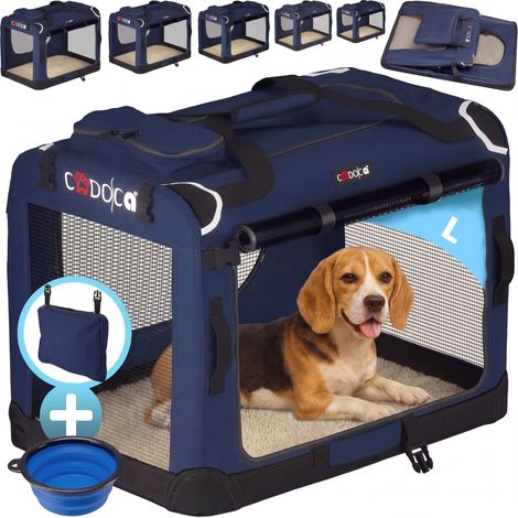 CADOCA® Hundetransportbox faltbar Katzentransportbox Transportbox Autobox Hundebox Box versch. Größen Farbwahl  L - Navy Blau