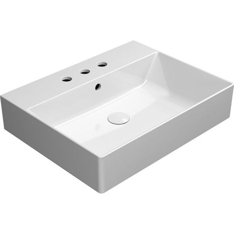 Lavabo en céramique KUBE X 60x47cm, 3 trous de robinetterie, blanc ExtraGlaze (1/4)