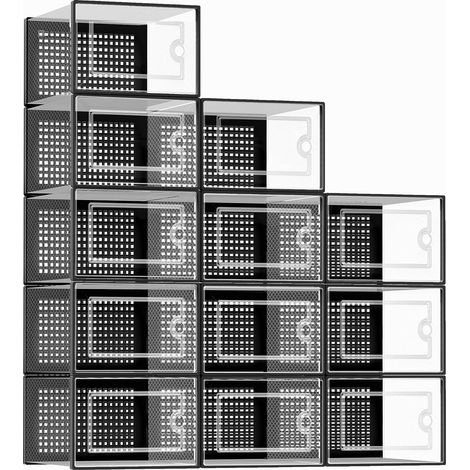 Boîtes de rangement à chaussures en plastique transparent, lot de 12 - Organiseurs de bottes et de chaussures empilables pour la maison, conteneur transparent anti-poussière pour chaussures jusqu'à la (1/5)