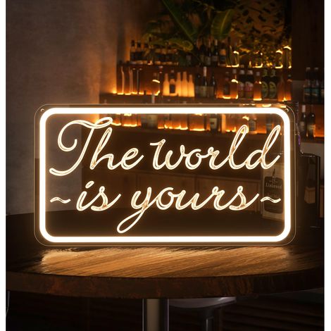 Enseigne néon « The World is Yours », design moderne avec LED blanc chaud pour chambre, bar, bureau, fête d'anniversaire ou mariage (1/5)