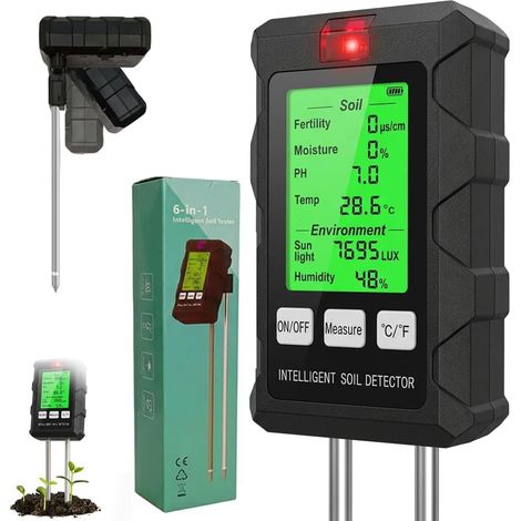 Testeur humidité Plante Testeur de pH du Sol 6 en 1 Détecteur de Test de Sol Humidimètre Mètre Température avec écran LCD pour Plantes Jardin Agriculture Intérieur Extérie (1/5)