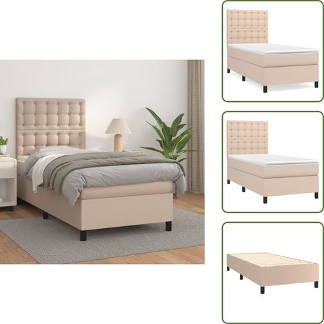 The Living Store Sommier à lattes de lit avec matelas Cappuccino 90x200 cm - Lit Tapissier - Lit Capitonné - Lit Double - Literie - Chambre À Coucher (1/5)