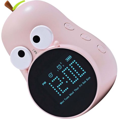 Réveil en forme de poire, réveil enfant mignon et ludique, réveil éducatif, version standard en anglais, rechargeable, rose prune (1/5)