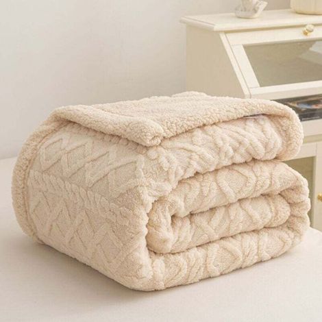 Plaid polaire doux - MICH - 120x200 cm - Beige - Convient pour toutes les saisons - Couverture de canapé (1/4)