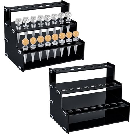 2 Ensembles Porte Capsules De Vin à 3 Niveaux 24 Emplacements Support en Acrylique Noir Présentoir Escalier Support De Comptoir pour Bouchons De Bouteille De Vin 24x15x17.8cm (1/5)