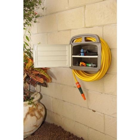 TEC HIT 390145 - Support Mural pour Tuyau d'arrosage - Pour 15 m de tube - Beige Foncé
