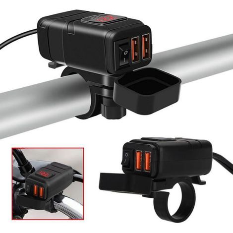 Chargeur Voiture - USB + PD - 12 V-24 V - Affichage Voltmètre - Montage Guidon Ou Vis - Bleu (1/4)