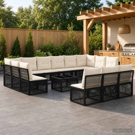vidaXL Ensemble de canapé de jardin 14 pcs Noir polyrotin (1/5)