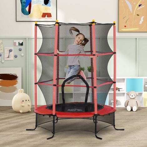 Trampoline Enfant Ø 1,63 × 1,9H m Filet de sécurité Porte zipée Couvre-Ressorts 6 poteaux rembourrés Inclus Rouge (1/3)