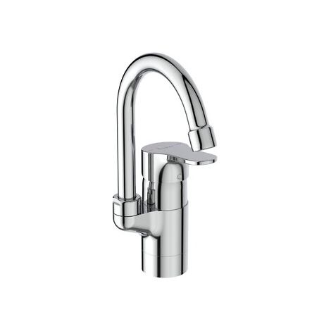 Porcher – Mitigeur de lavabo col de cygne – Cartouche Firmaflow® Ø 38 mm – Limiteur de température intégré – Limiteur de débit déverrouillable 50%