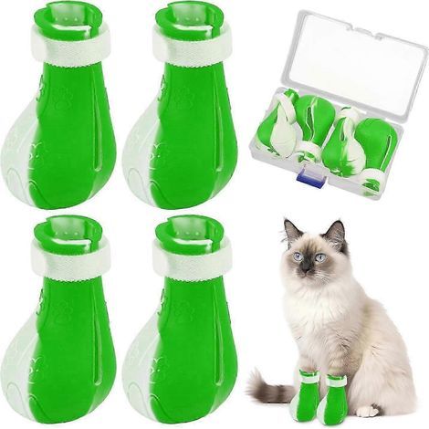 Lot de 4 protège-pattes pour chats. réglables. en silicone anti-griffures et anti-morsures. pour la coupe des griffes. le bain et l'inspection des pattes. Multifonctionnel. (1/5)