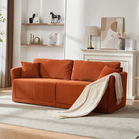 Canapé convertible 2 places 183x84x62 cm en tissu orange, gain de place pour salon FloraGrace (1/5)