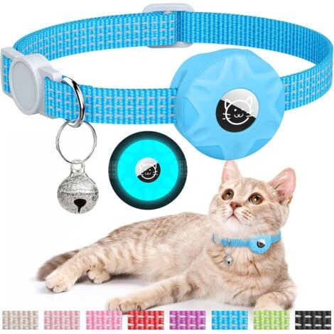 Collier GPS pour chat (fonction amovible, avec clochette) (bleu) Pile bouton (1/5)