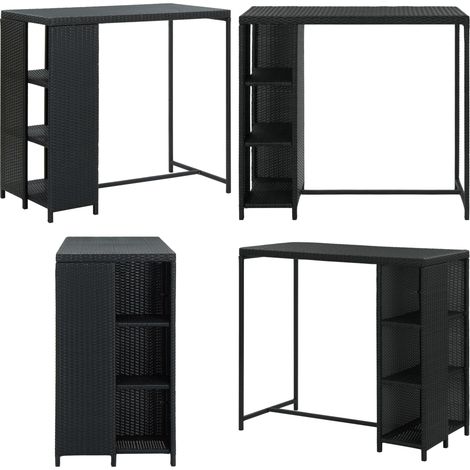 Bartisch mit Regal Schwarz 120x60x110 cm Poly Rattan - Bartisch - Esstisch - Bistrotisch - Outdoor Tisch - Wohnzimmertisch - Home & Living (1/5)