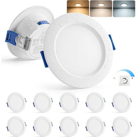 Spot LED Encastrable Dimmable, 4W Spot Salle de Bain Blanc Chaud 3000K Blanc Neutre 4000K Blanc Froid 6000K, Spots de Plafond Trou 55-68mm, Spots Extra Plat Pour Salon Cuisine, Lot de 10