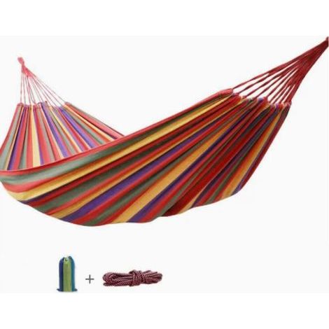 Hamac de jardin extérieur 260 x 150 cm – Coton et polyester – Capacité 300 kg – Sangles respectueuses des arbres – Sac de transport inclus (1/5)