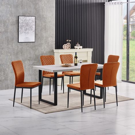 AINPECCA Grey Dining Table and Chairs 6 Set Dining Room Chair Kitchen Home Office(table+6 ORANGE velvet chairs)
