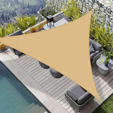 Voile d'ombrage Triangulaire 6X6X6m HDPE Toile Ombrage Auvent Respirant Protection des Rayons UV pour Extérieur Jardin Terrass Balcon Couleur Sable (1/5)