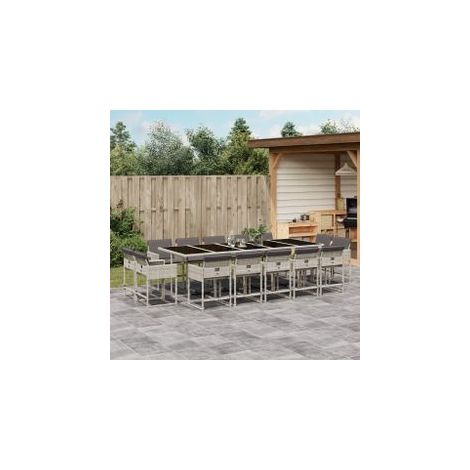 Ensemble à manger de jardin et coussins 15 pcs gris clair rotin (1/5)