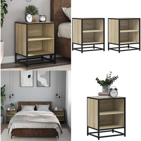 vidaXL Tables de chevet 2 pcs chêne sonoma bois d'ingénierie et métal (1/5)