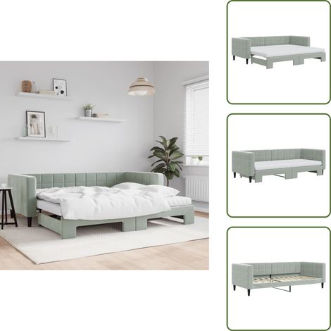 vidaXL Tagesbett Ausziehbar mit Matratzen Hellgrau 90x200 cm Samt (1/5)