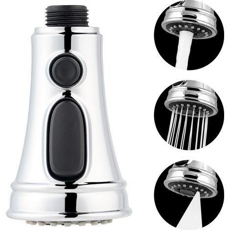 3-Mode Tête Robinet de Cuisine Remplacement, Douchette pour Rétractable Mitigeur Cuisine Universel G1/2, Douchette Robinet Cuisine, Embout Robinet Cuisine Remplacement Filetage Mâle,Chromée. (1/5)