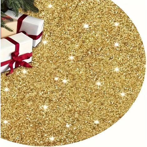 Jupe de sapin de Noël dorée et rouge à paillettes, jupe de sapin décorative, jupe de pied de sapin, jupe de sapin dorée à paillettes, 90 cm