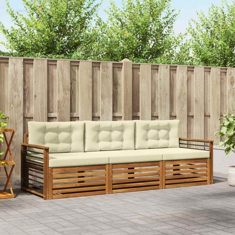 Outdoor-Sofagarnitur mit Kissen 3 pcs Natur und Creme