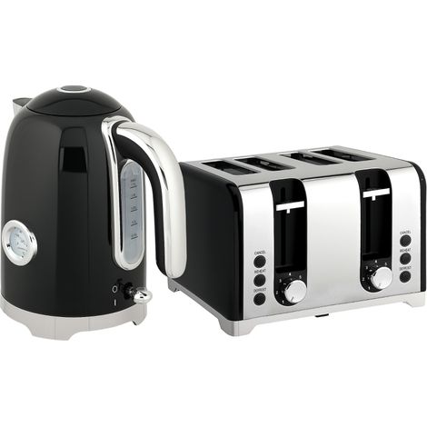 Retro 3000W Kettle and Toaster Set - Black