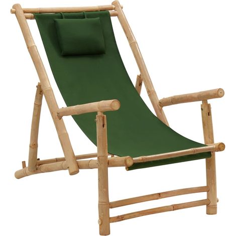Liegestuhl Bambus und Canvas Grün