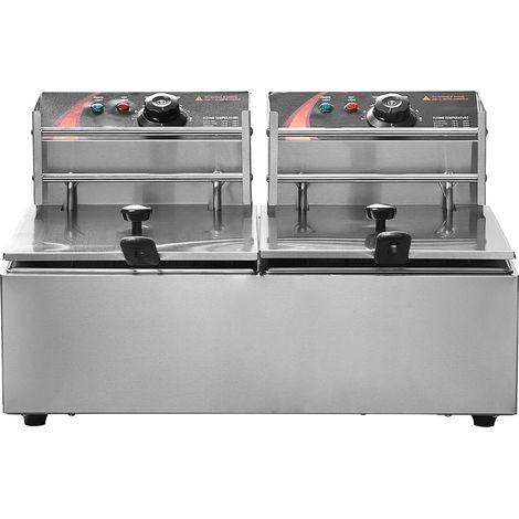 Friteuse électrique professionnelle 24L, inox 5000W, double panier amovible, idéale cuisine et restaurant. (1/5)
