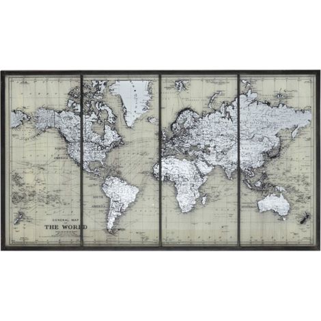 Tableau Déco en Verre "Mappemonde" 143cm Gris