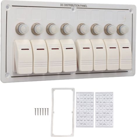 Panneau d'interrupteur à bascule à 8 gangs, contrôle étanche en aluminium avec protection contre les surcharges et LED rouge (1/5)