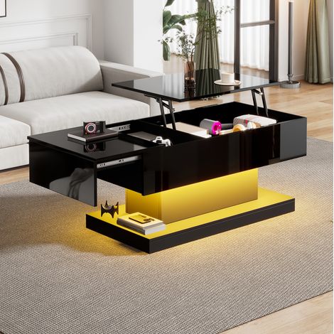 table salon rangement hydraulique 100x50x45 cm noir OKMYHOME (1/5)
