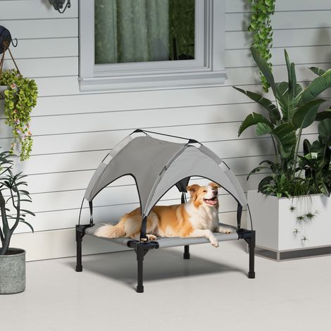 Cuccia rialzata per cani con baldacchino, struttura in acciaio e borsa per il trasporto, per uso interno ed esterno, 76x61x69,5 cm, grigia.