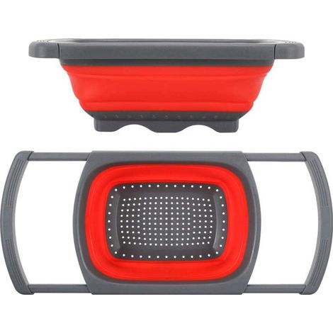 Scolapiatti in silicone pieghevole ed espandibile con manici per frutta e verdura - Rosso