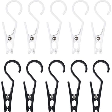 10 Pièces Crochets de Tente avec Clips Plastiques Multifonctions – Pinces pour Toile de Tente, Auvent, Éclairage Suspendu et Accessoires de Camping (Noir & Blanc) (1/5)