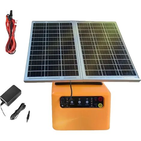 Controlador de cerca eléctrica, ajustable de 6 a 12 kV, diseño impermeable, enchufe europeo naranja. (1/2)