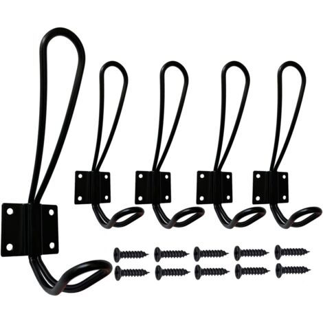 Murale Patere Porte Manteau Noir, 5 Pièces Muraux Crochets et Patères pour la Maison Retro Metal Crochet Lourd avec Vis pour Entrée Salle de Bain Toilette Cuisine Meuble (1/3)