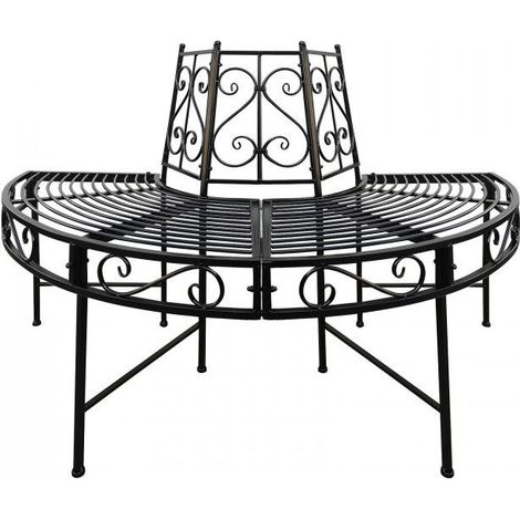 Dema – Banc de jardin demi-rond en métal – Dimensions Ø1250 x H830 mm – Charge 150 kg – Dossier haut 360 mm – Assise confortable 455 mm