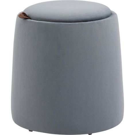 Pouf 2 en 1, repose-pieds rond en velours gris avec espace de rangement, couvercle amovible, Ø 44 cm x 47,5 cm, utilisable comme table d'appoint (1/5)