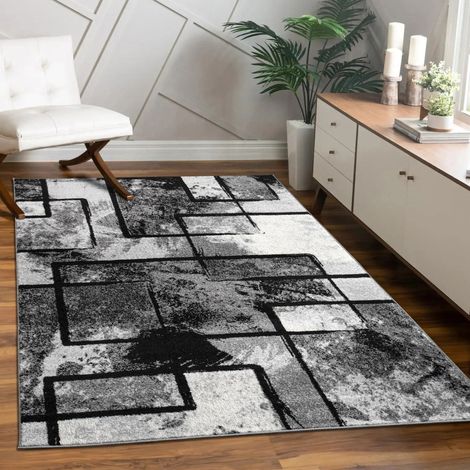 Paco Home Designer Teppich Modern Kurzflor Abstrakt Gemälde Optik Schwarz Grau Anthrazit 140x200 cm