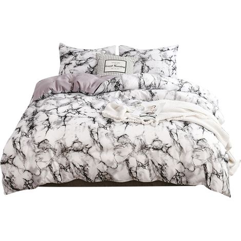 2pcs Housse de couette, motif marbré, polyester doux, avec attaches, pour lit simple 150x200cm(Troisième trimestre : septembre) (1/5)