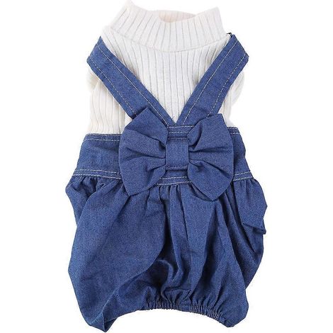 Lässiger Denim-Overall mit Schleife für kleine und mittelgroße Hunde, trendiges Hunde-Outfit, Geschenkidee für Zuhause, Denim-Stil XS.